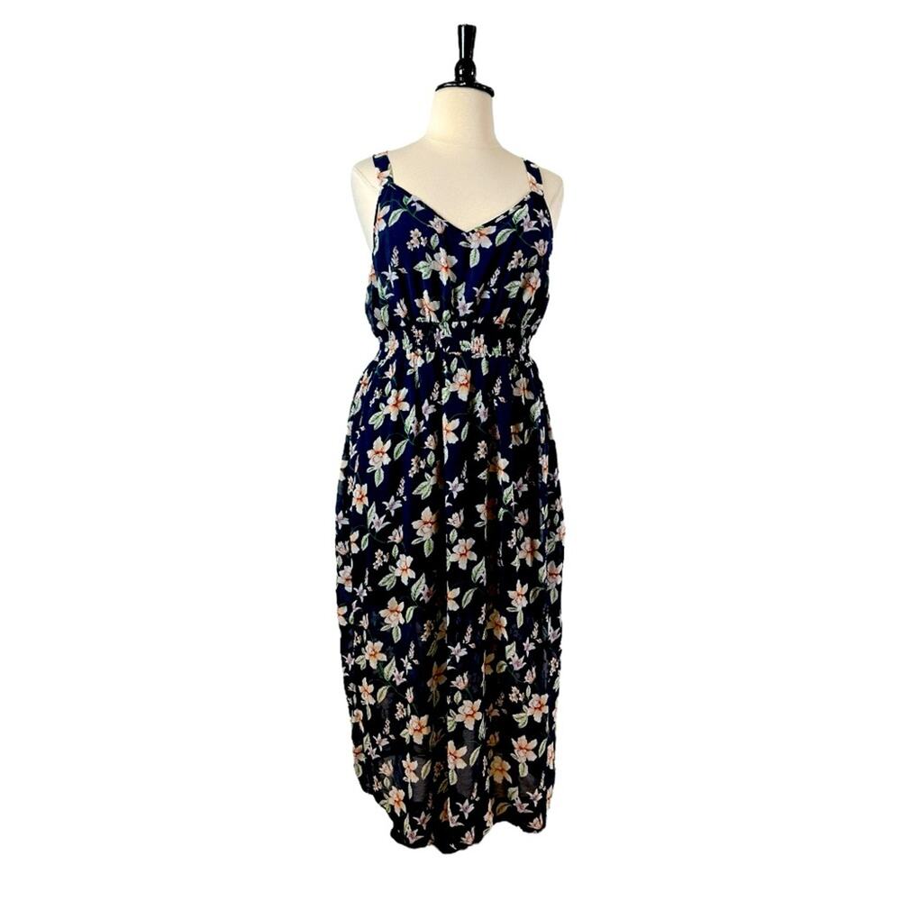 3rd + Malt New Midi Dress Smocked Hi Low Blue Pink Floral Women’s Plus Size 3XL